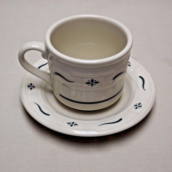 Longaberger Pottery Woven Traditions Heritage Green 8 oz. Cup and Saucer - Picture 3 of 7